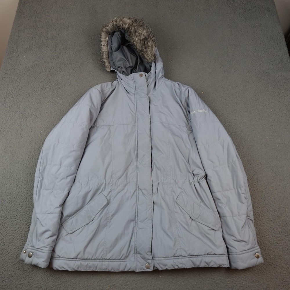 Columbia Parka Jacket Womens Medium Gray Hooded Faux Fur Insulated Puffer Coat